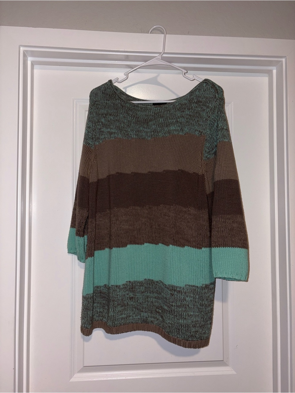 VENUS Brown & Teal Striped Scoop Neck Sweater